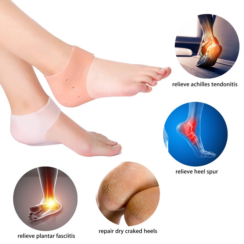 RooRuns Heel Protectors Silicone  4 Pairs Gel Heel Pads Cushion for Blister Prevention Achilles Tendinitis  Heal Dry Cracked Heels Plantar Fasciitis Inserts  Breathable Heel Cups for Heel Pain  Men and Women - Image 2